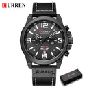 Curren relógios masculinos topo de luxo marca à prova dwaterproof água esporte relógio pulso cronógrafo quartzo militar couro genuíno relogio masculino