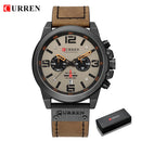 Curren relógios masculinos topo de luxo marca à prova dwaterproof água esporte relógio pulso cronógrafo quartzo militar couro genuíno relogio masculino