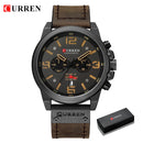 Curren relógios masculinos topo de luxo marca à prova dwaterproof água esporte relógio pulso cronógrafo quartzo militar couro genuíno relogio masculino