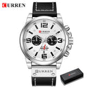 Curren relógios masculinos topo de luxo marca à prova dwaterproof água esporte relógio pulso cronógrafo quartzo militar couro genuíno relogio masculino