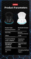 Fones de ouvido TWS Lenovo GM2 Pro com Bluetooth